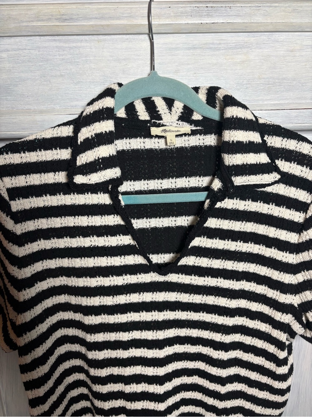 Madewell‎ Stripe Crochet-Knit V-Neck Sweater Tee Classic Feminine Preppy - Picture 9 of 12